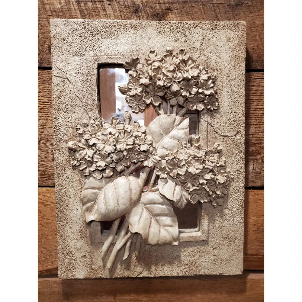 Vintage 3D Floral Mirror Wall Plaque Hydrangea 16